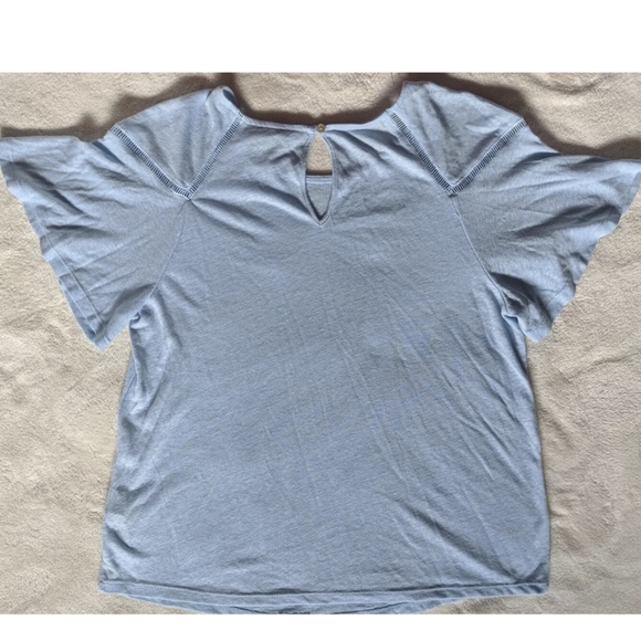 NWT Women's Zac & Rachel Chambray Blue Flutter Sleeve Linen Knit Top - Medium. - Picture 10 of 11